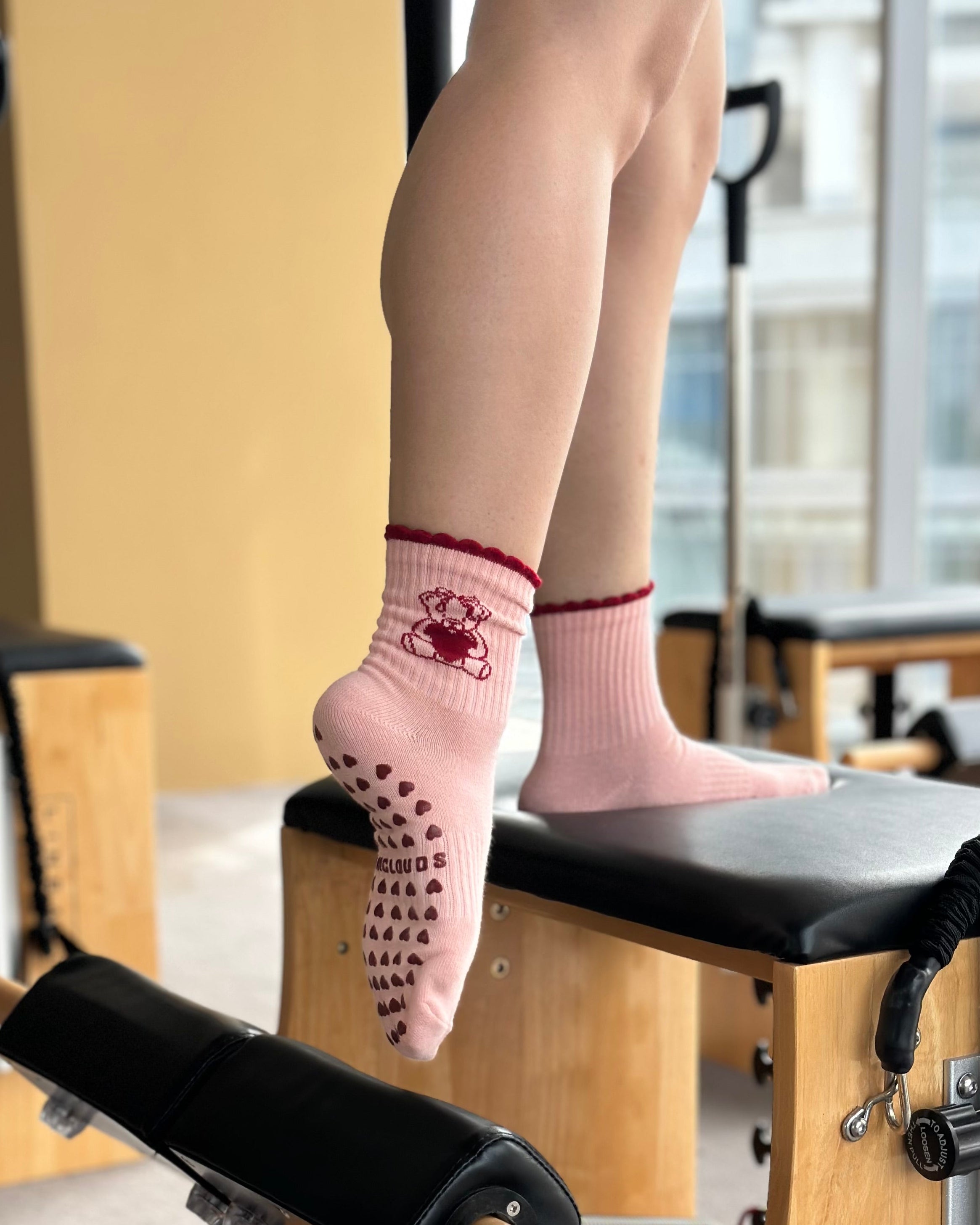 Pink Red Teddy Grip Socks