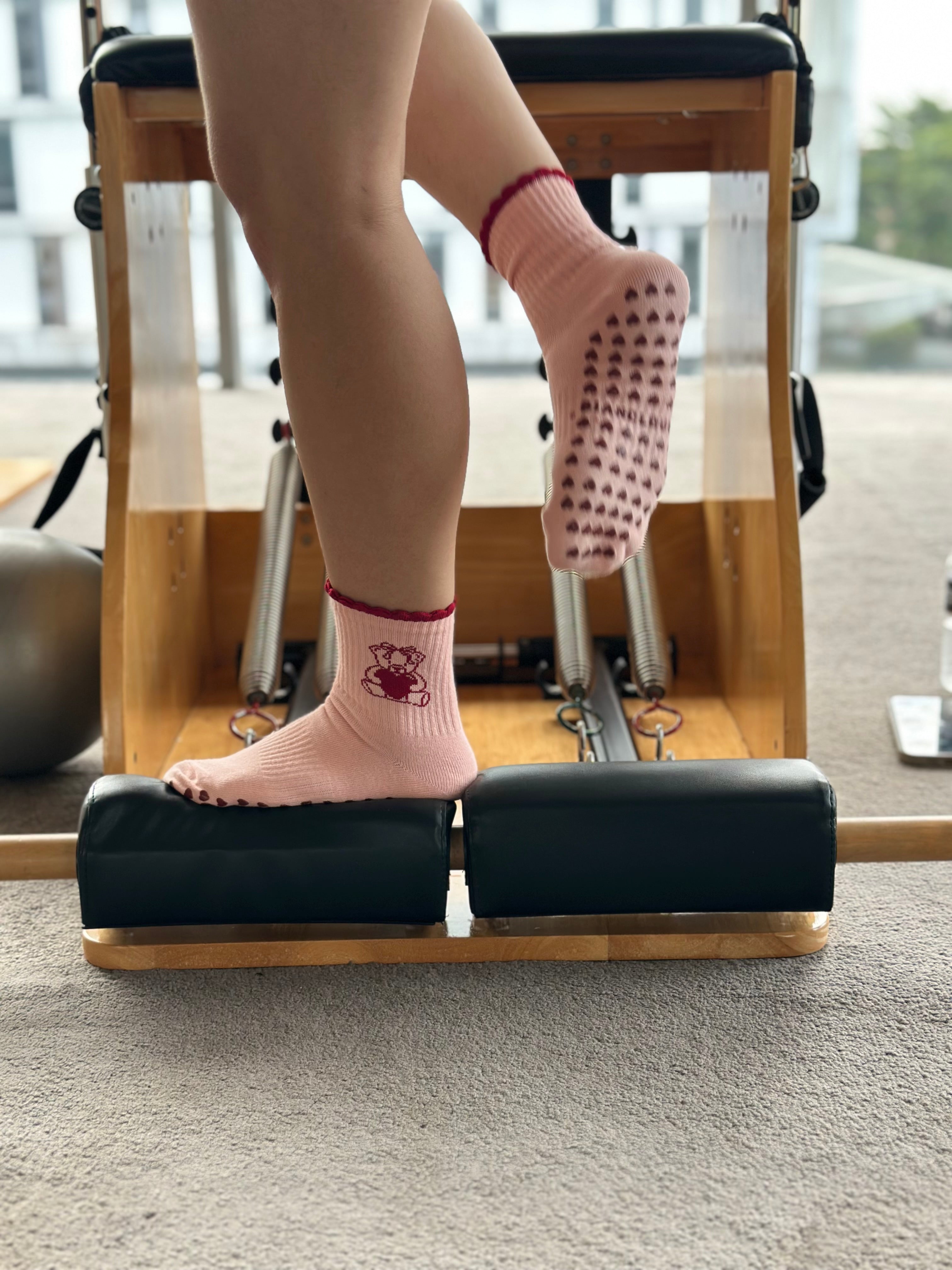 Pink Red Teddy Grip Socks