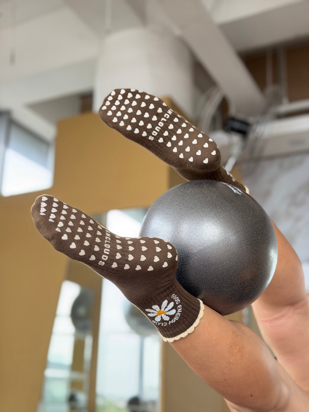 Brown Daisy Grip Socks