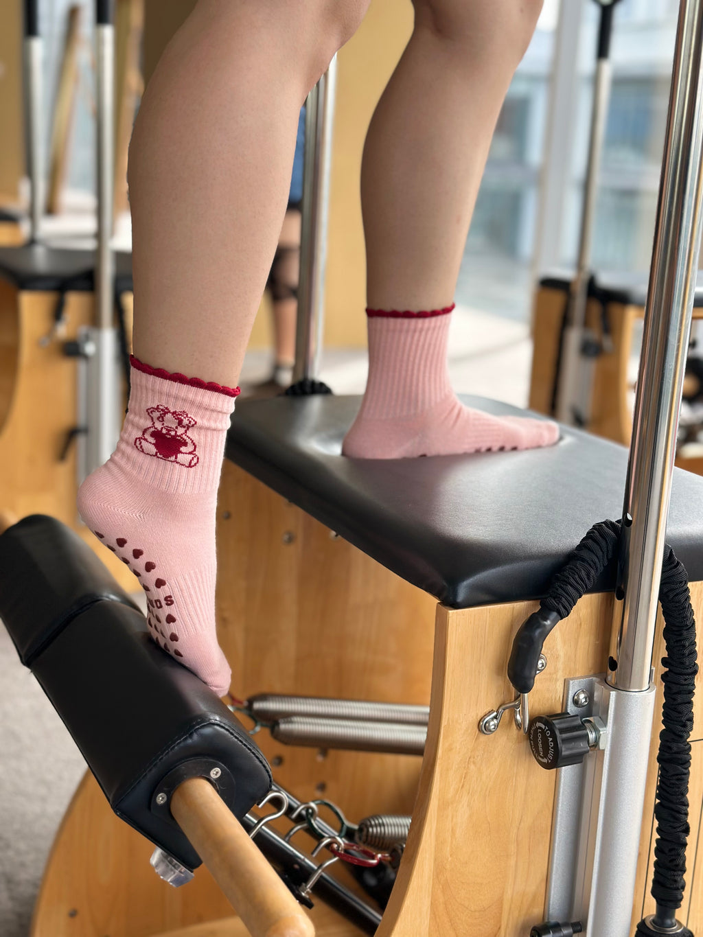 Pink Red Teddy Grip Socks