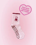 Pink Red Teddy Grip Socks